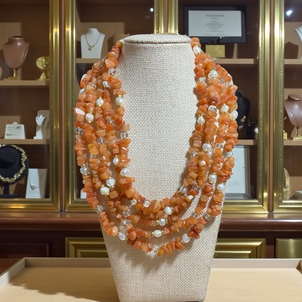 Vintage Francesca Romana Carnelian and Pearls Multi-Strand Necklace - Picture 2 of 5